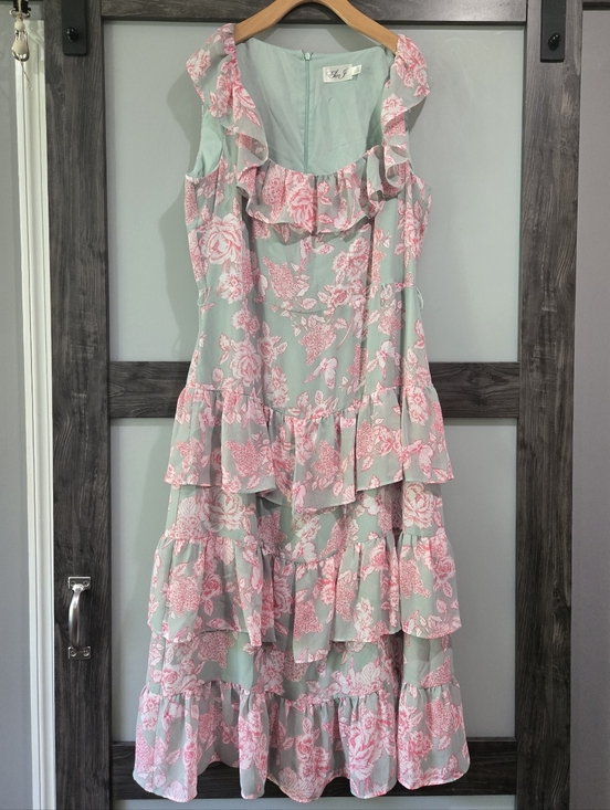 Eliza J Dresses & Skirts - Eliza J Mint Pink Floral Print Tier Ruffle Kentucky Derby Dress Midi Size 16